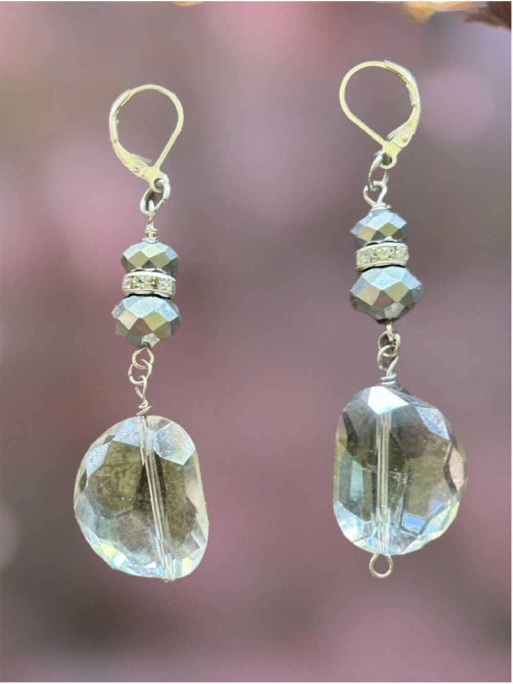 Handmade Clear Quartz Earrings Artisan Faceted Crystal Dangle Drop Silver Jewelr